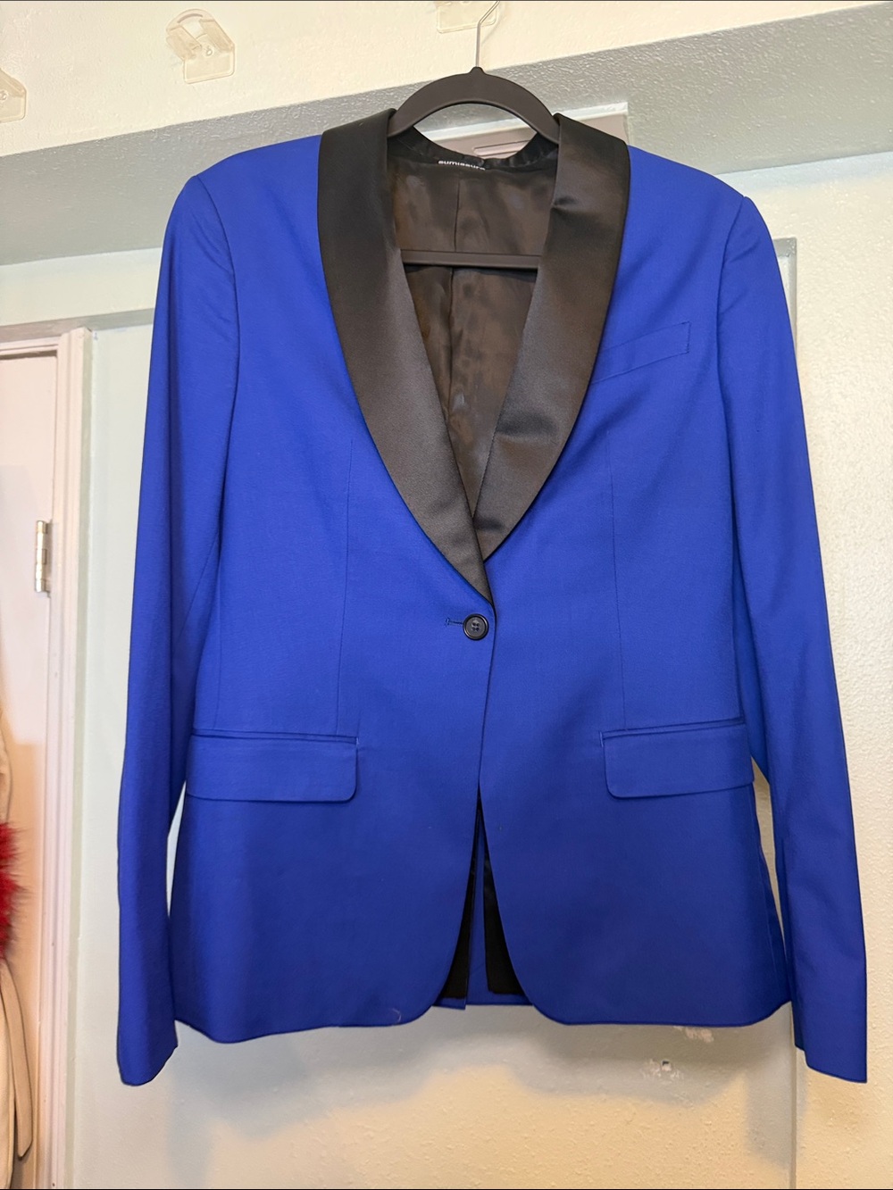 Sumissura Men's Royal Blue Tuxedo Jacket with Black Satin Shawl Collar